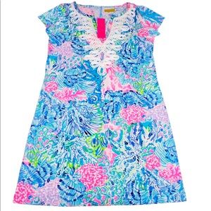 NWT Lilly Pulitzer Brewster Dress Womens L Multi Sink Or Swim Pima Cotton Midi
